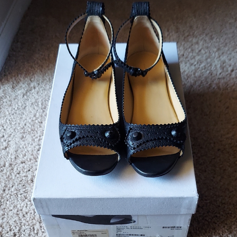 BALENCIAGA Black Leather Ankle Strap Flats with Box 37.5 $675